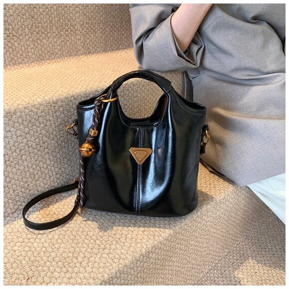 Patent Faux Leather Slouchy Mini Tote Bag /Multiple colors available - Picture 9 of 13